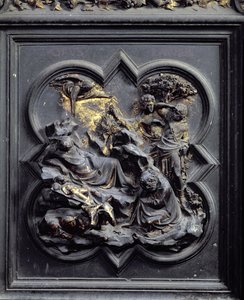 The Nativity, andre panel av norddørene til dåpskapellet i San Giovanni, 1403-24 (bronse)